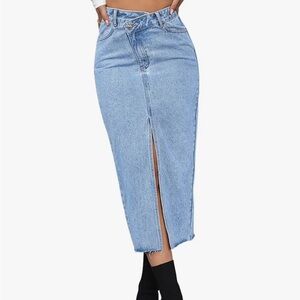 High Waist Denim Split Jean Skirt